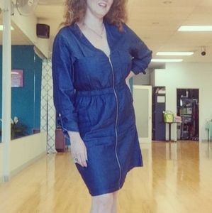 Denim zip front dress